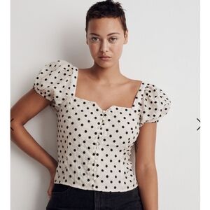 Madewell Embroidered Organza Puff-Sleeve Top